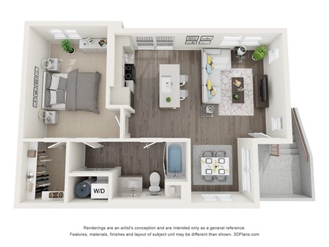 Floor plan for 1 bed, 1 bath, 822 sqft
